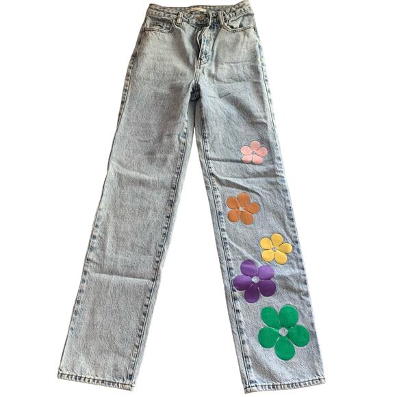 PacSun Boyfriend Jeans Light Blue Flower Graphic Sz 24 - Picture 1 of 16